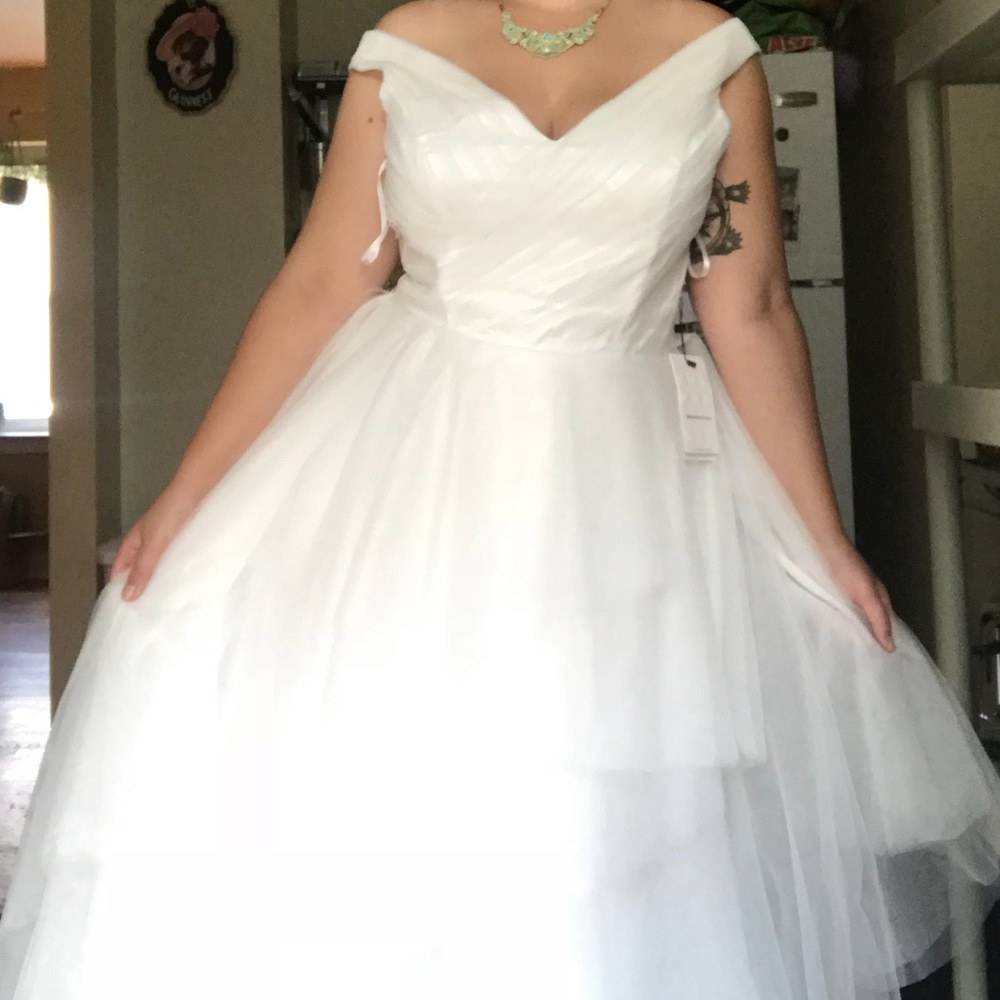 Off the shoulder wedding dress